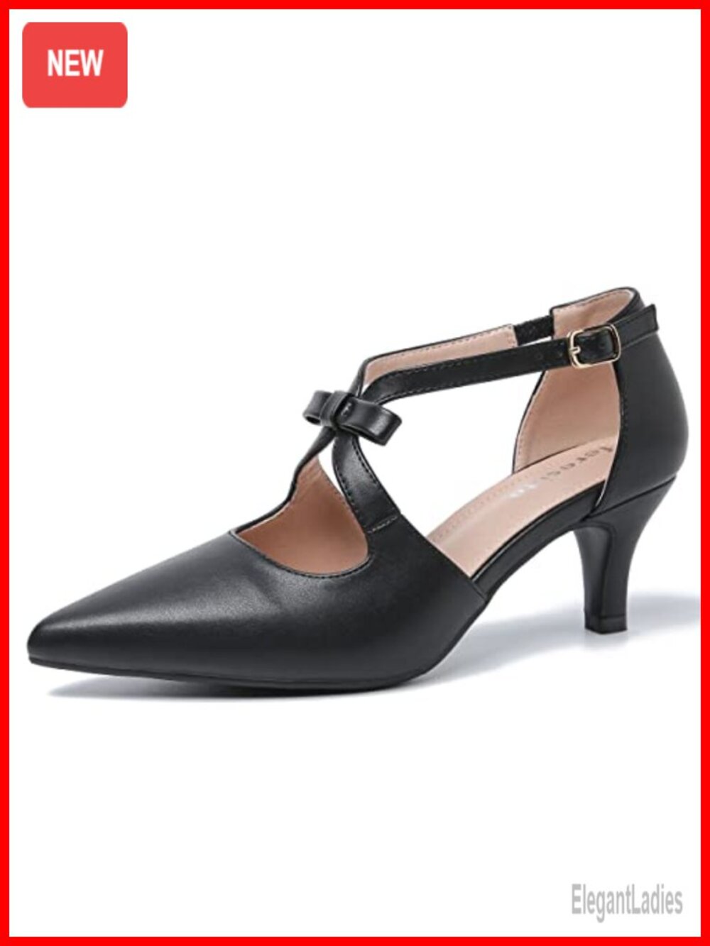 Kitten Heels T Strap Low Heel Bow Pointed Toe D'Orsay Pumps